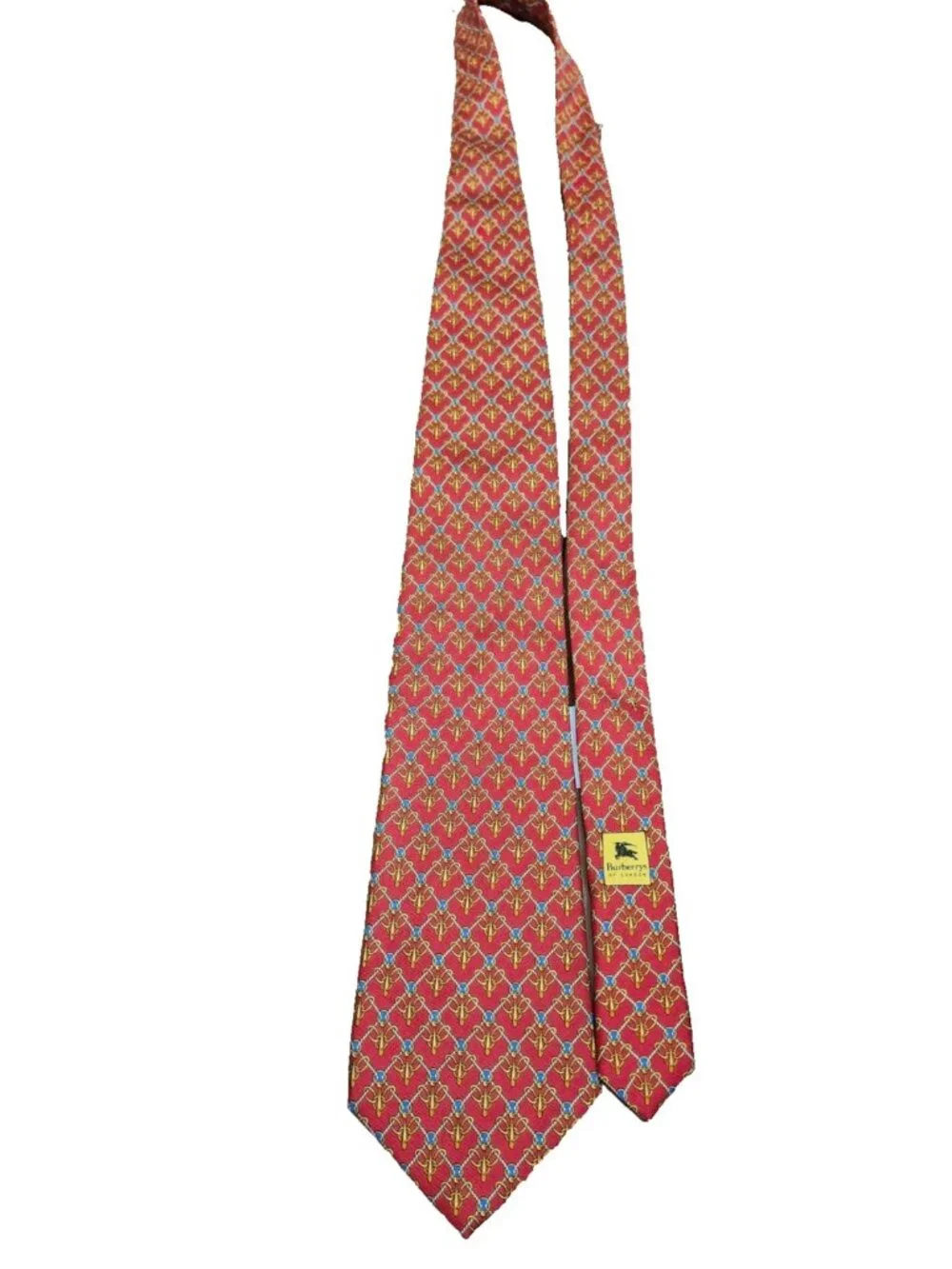 Vintage Burberrys of London 100% Silk Red Equestrian Rope Chain Print Tie